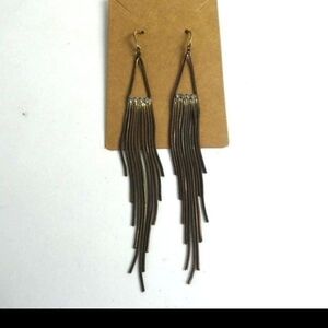 Long Fringe Dangle Earrings in Antique Bronze